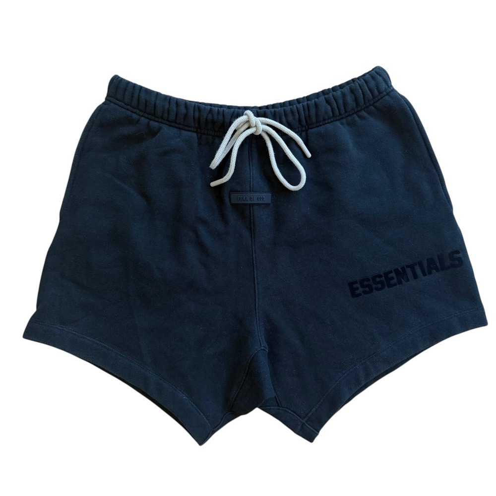 Fear of God Essentials Mens Sweat Shorts Black Flocked Logo Size S